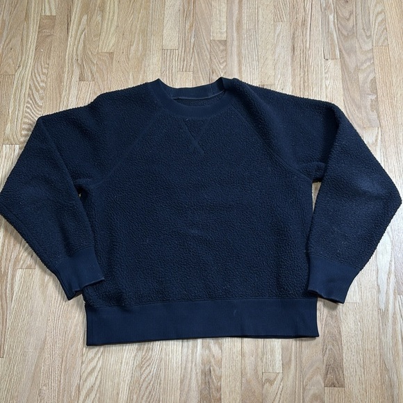 Everlane Sweaters - Everlane The ReNew Fleece Teddy Oversized Crew Neck Black Pullover Sweater